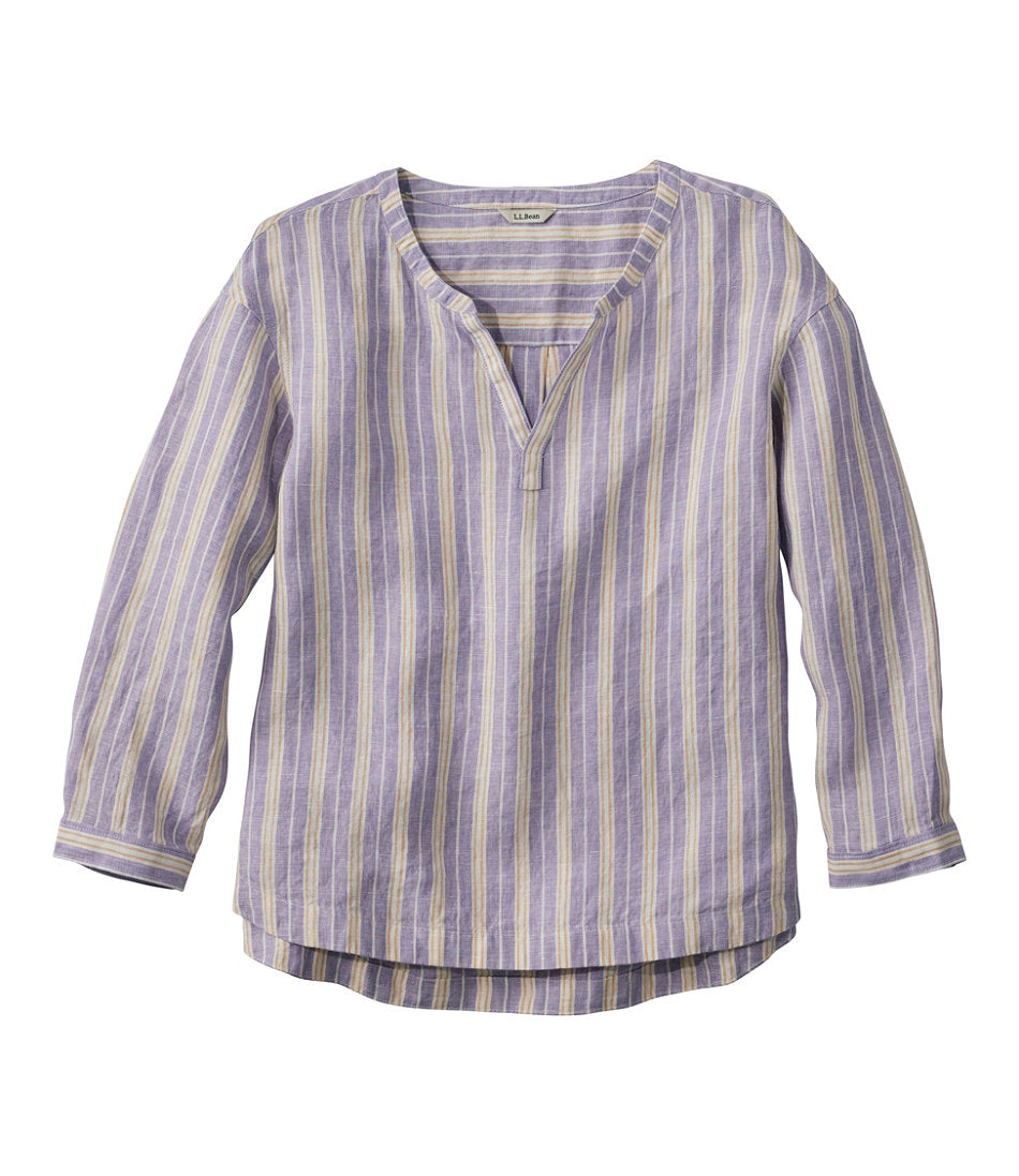 Women's Premium Washable Linen Shirt Splitneck Stripe