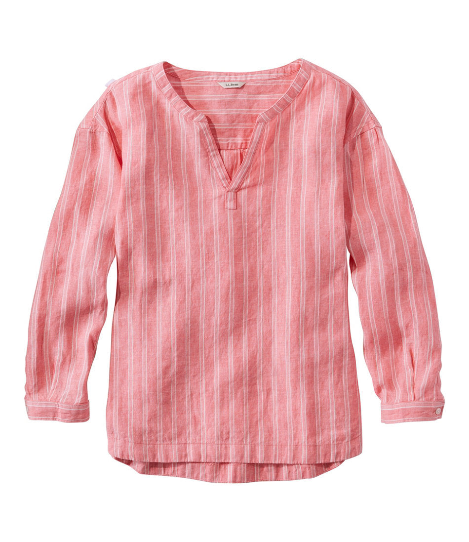 Women's Premium Washable Linen Shirt Splitneck Stripe