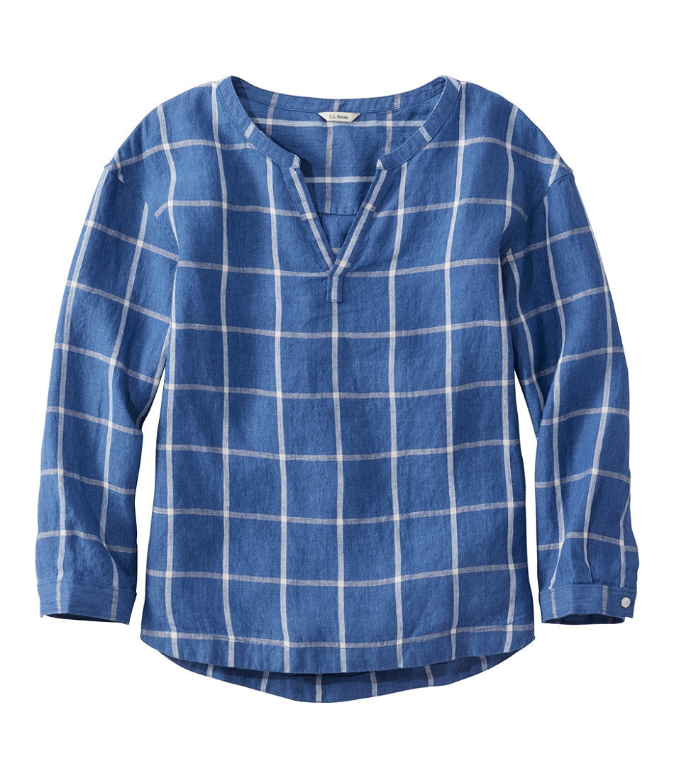 Women's Premium Washable Linen Shirt Splitneck Stripe