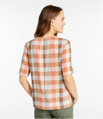 Women's Signature Linen-Blend Splitneck Shirt Short-Sleeve