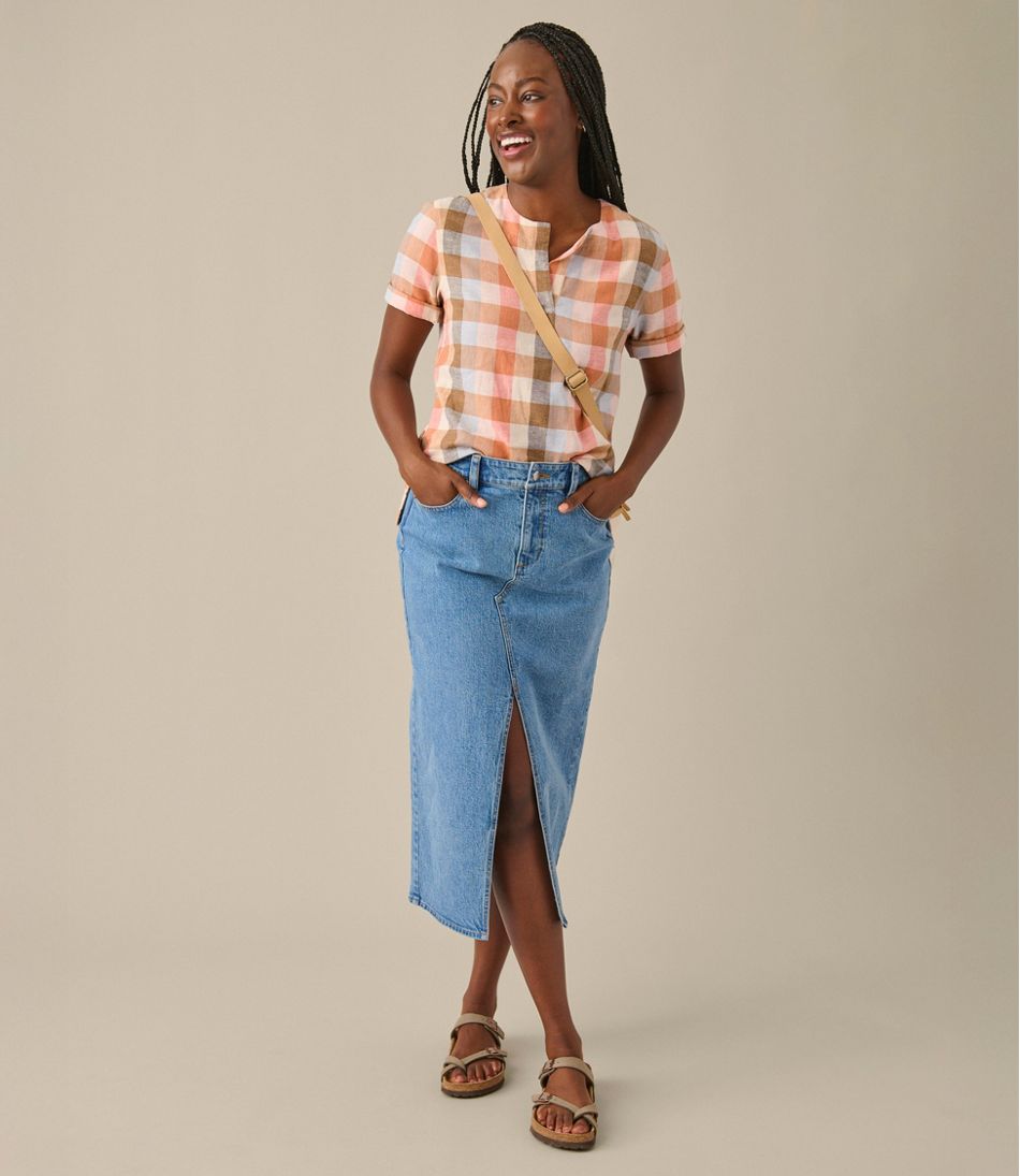 Women's Signature Linen-Blend Splitneck Shirt Short-Sleeve