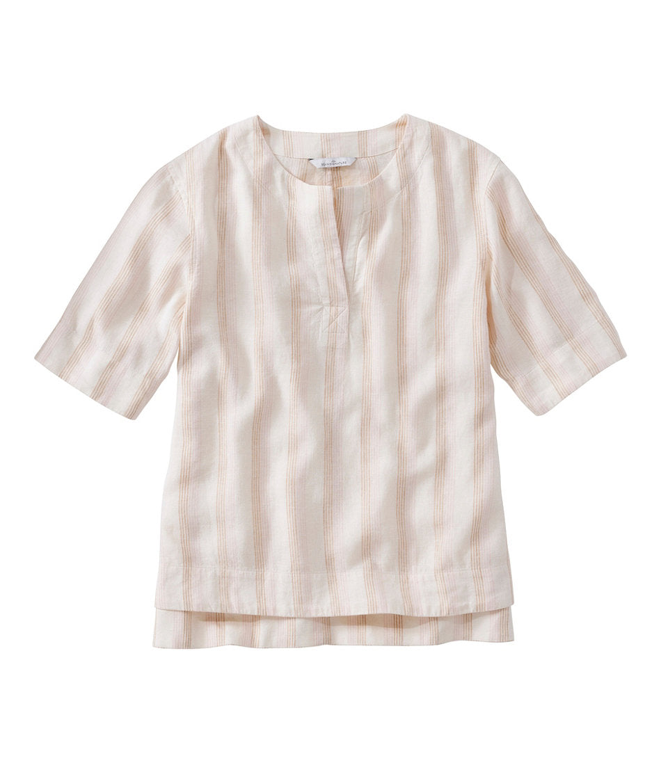 Women's Signature Linen-Blend Splitneck Shirt Short-Sleeve