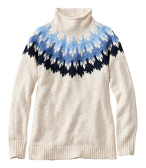Funnelneck Pullover Fair Isle Women's Cotton Ragg Sweater