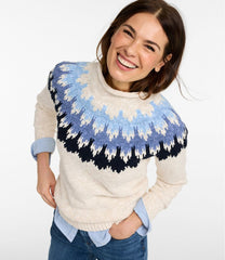 Funnelneck Pullover Fair Isle Women's Cotton Ragg Sweater