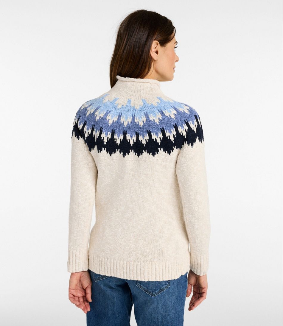 Funnelneck Pullover Fair Isle Women's Cotton Ragg Sweater