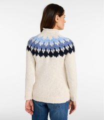 Funnelneck Pullover Fair Isle Women's Cotton Ragg Sweater