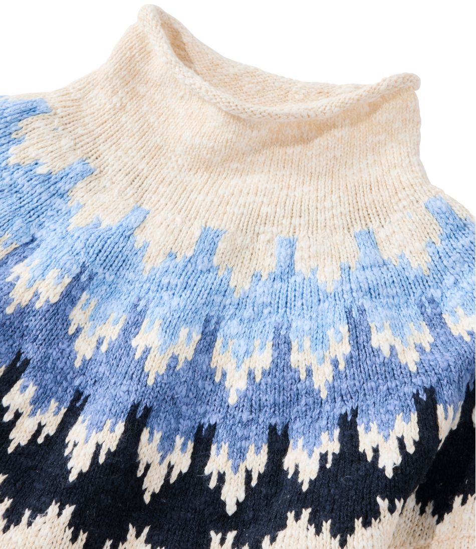 Funnelneck Pullover Fair Isle Women's Cotton Ragg Sweater