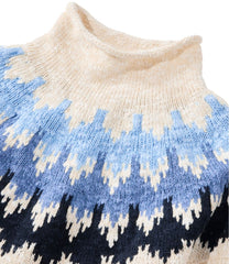 Funnelneck Pullover Fair Isle Women's Cotton Ragg Sweater