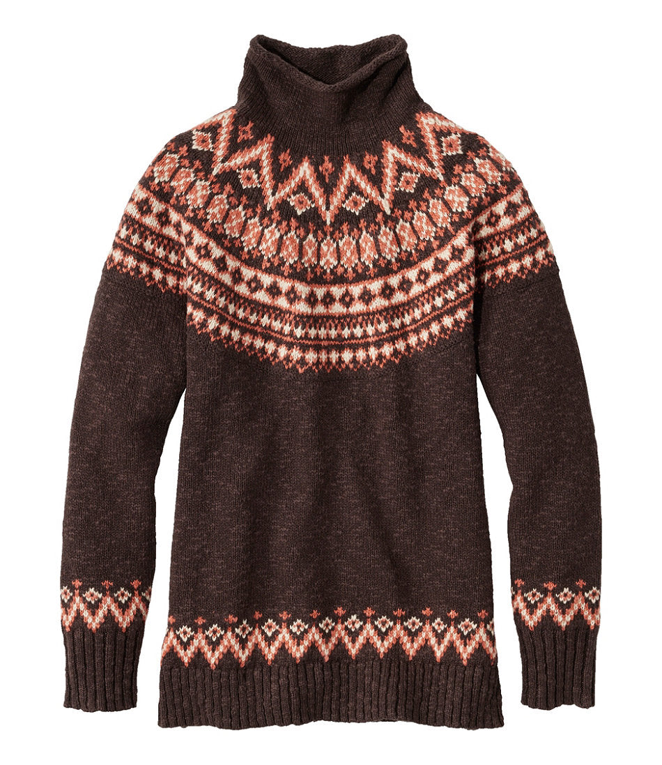Funnelneck Pullover Fair Isle Women's Cotton Ragg Sweater