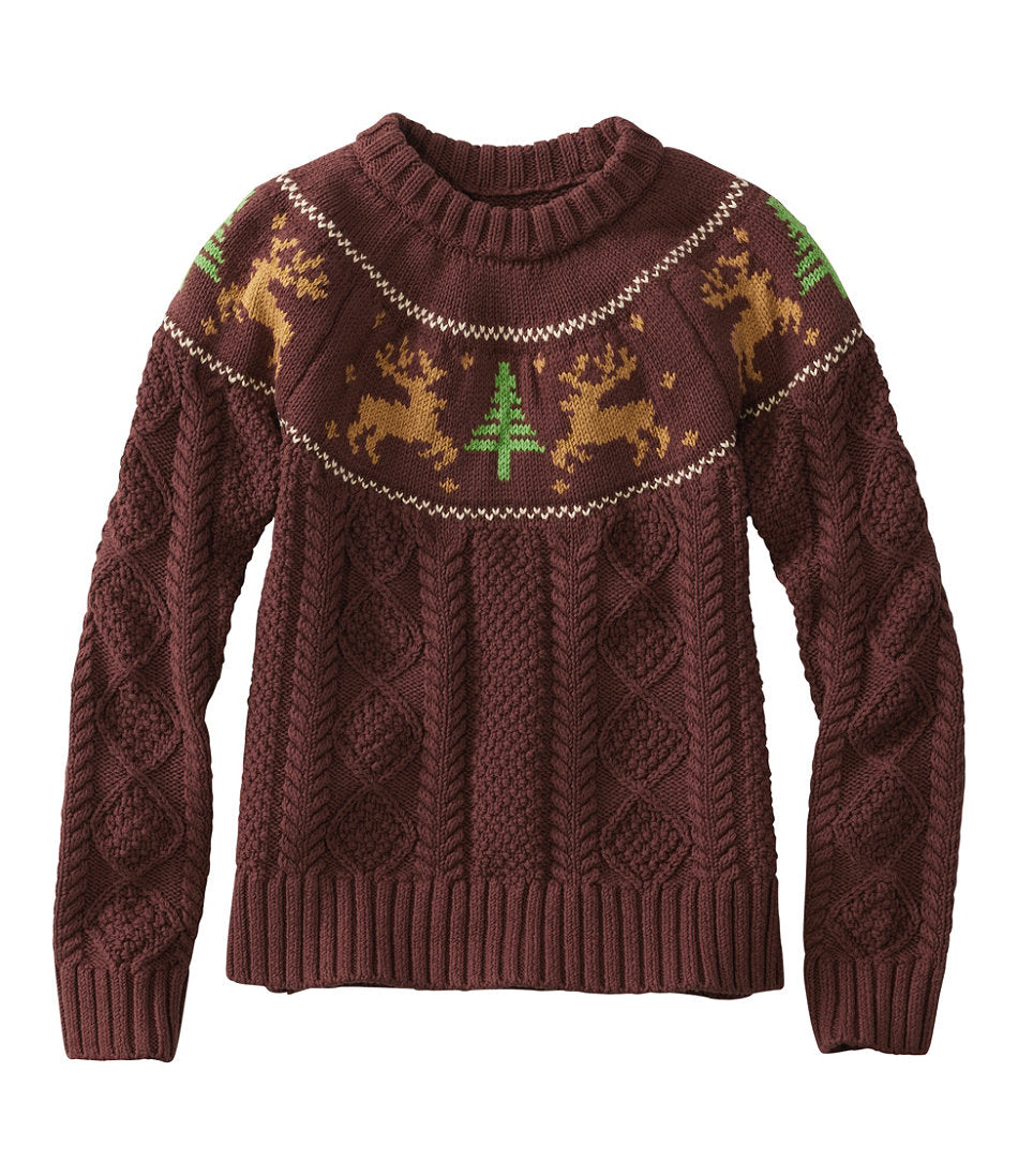 Women's Signature Cotton Fisherman Sweater Crewneck Novelty