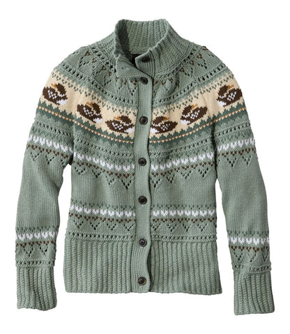 Women's Signature Cotton Fisherman Sweater, Short Cardigan Fair Isle