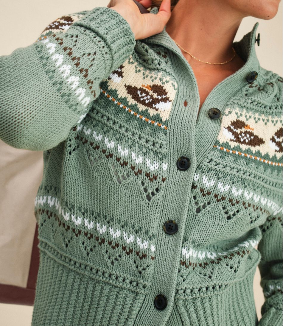 Short Cardigan Fair Isle Women's Signature Cotton Fisherman Sweater