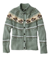 Short Cardigan Fair Isle Women's Signature Cotton Fisherman Sweater