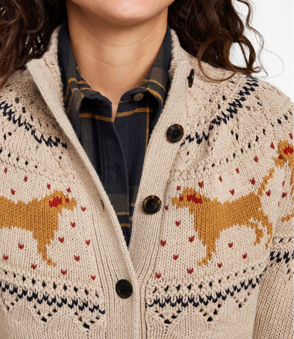 Short Cardigan Fair Isle Women's Signature Cotton Fisherman Sweater