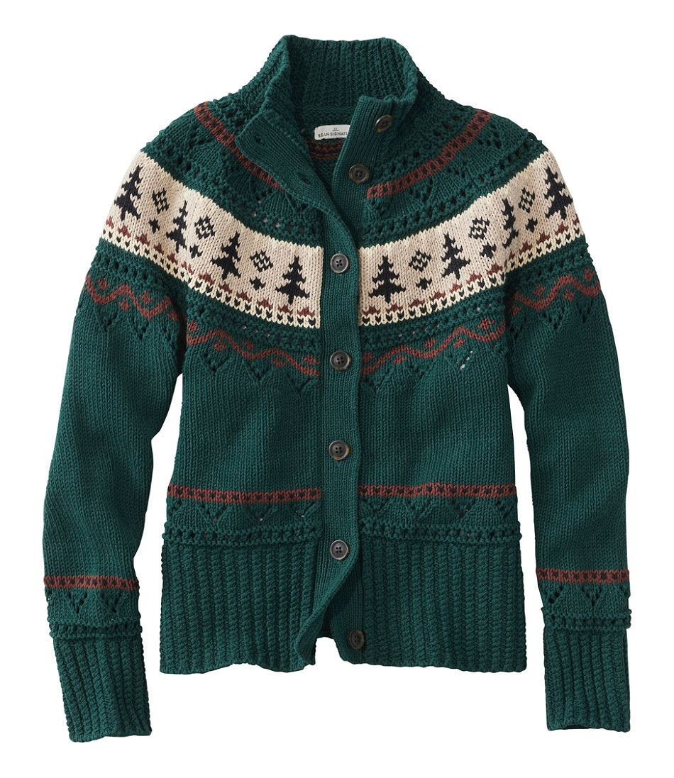 Short Cardigan Fair Isle Women's Signature Cotton Fisherman Sweater
