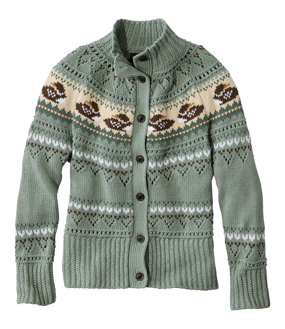 Short Cardigan Fair Isle Women's Signature Cotton Fisherman Sweater
