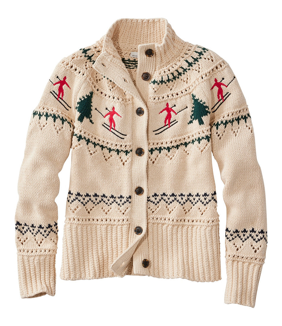 Short Cardigan Fair Isle Women's Signature Cotton Fisherman Sweater