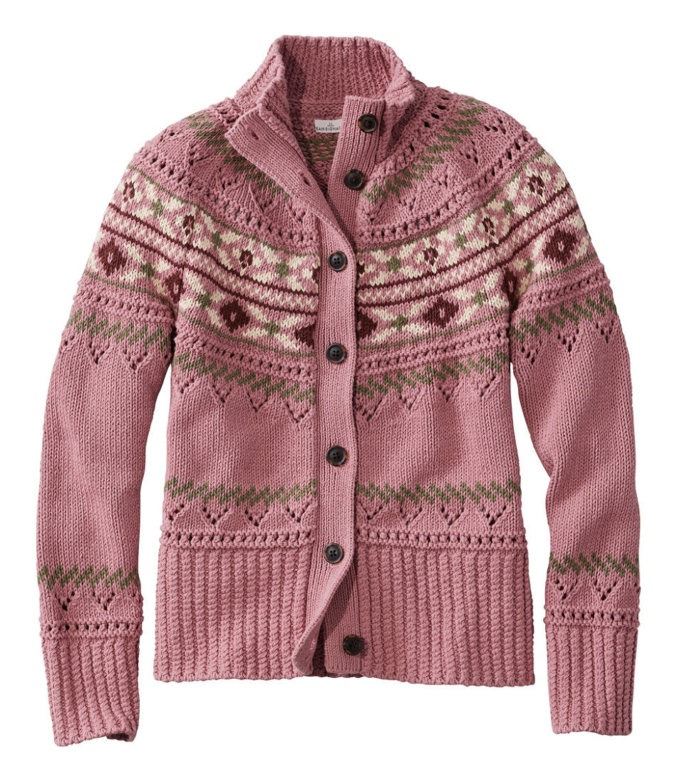 Short Cardigan Fair Isle Women's Signature Cotton Fisherman Sweater