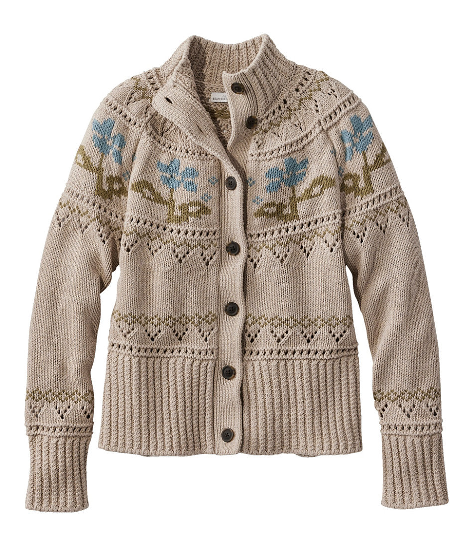 Short Cardigan Fair Isle Women's Signature Cotton Fisherman Sweater