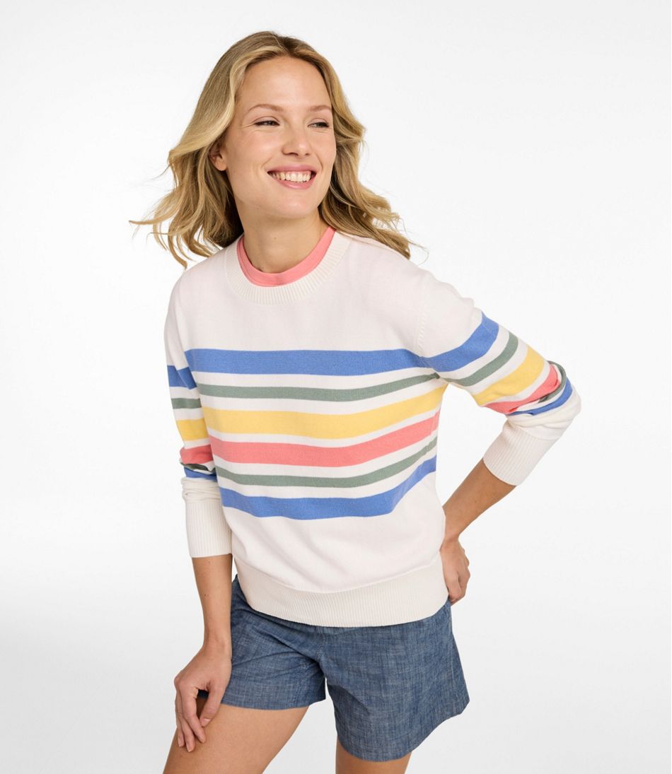 Women's Cotton/Cashmere Sweater Crewneck Stripe