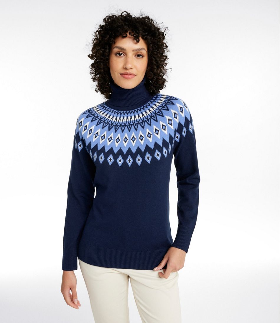 Women's Cotton/Cashmere Sweater Turtleneck Fair Isle