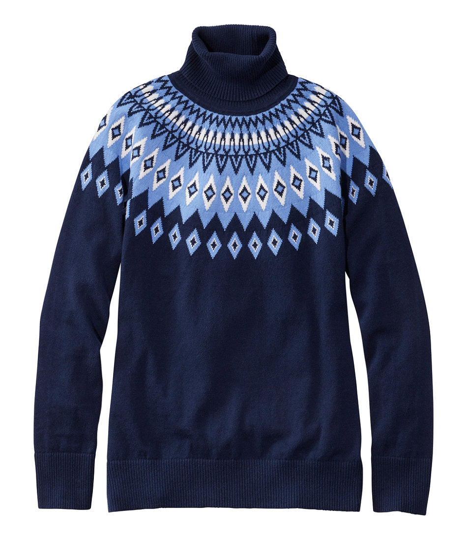 Women's Cotton/Cashmere Sweater Turtleneck Fair Isle