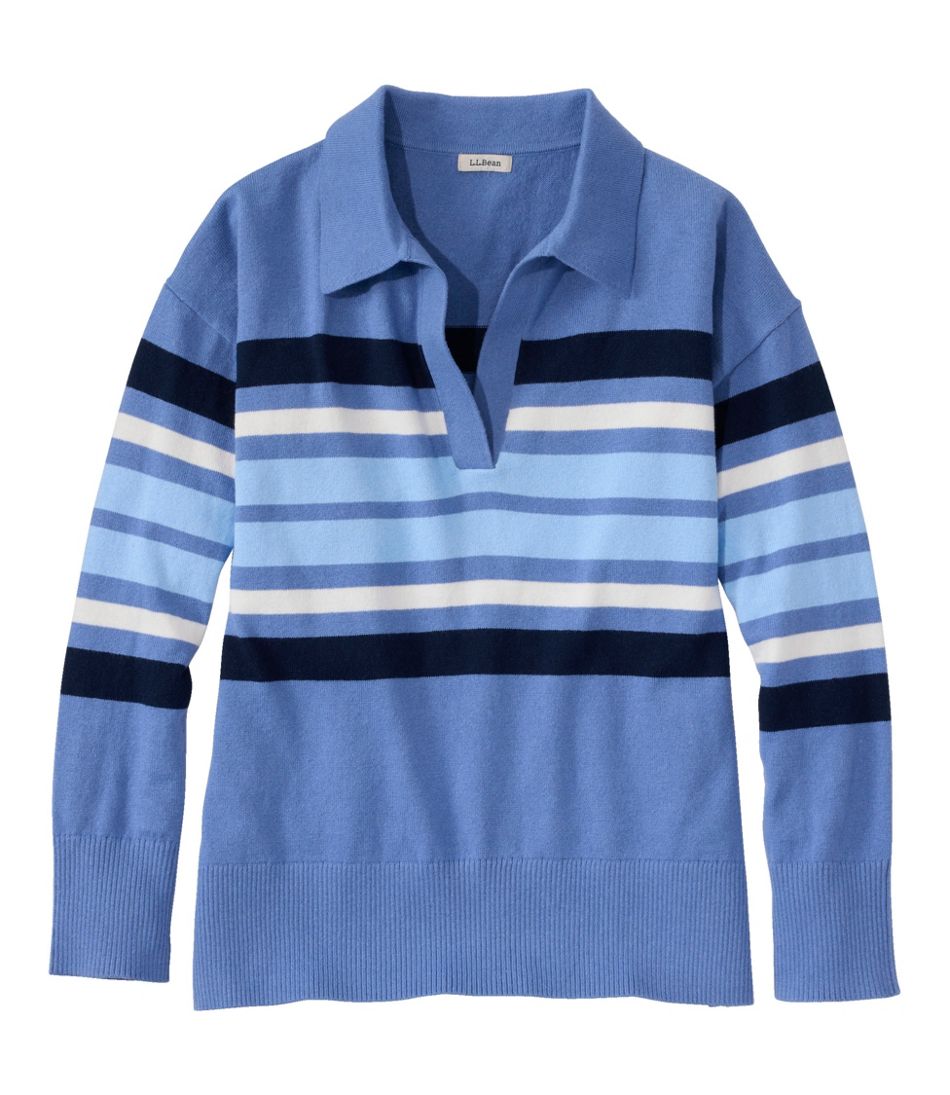 Women's Cotton/Cashmere Sweater Polo Stripe