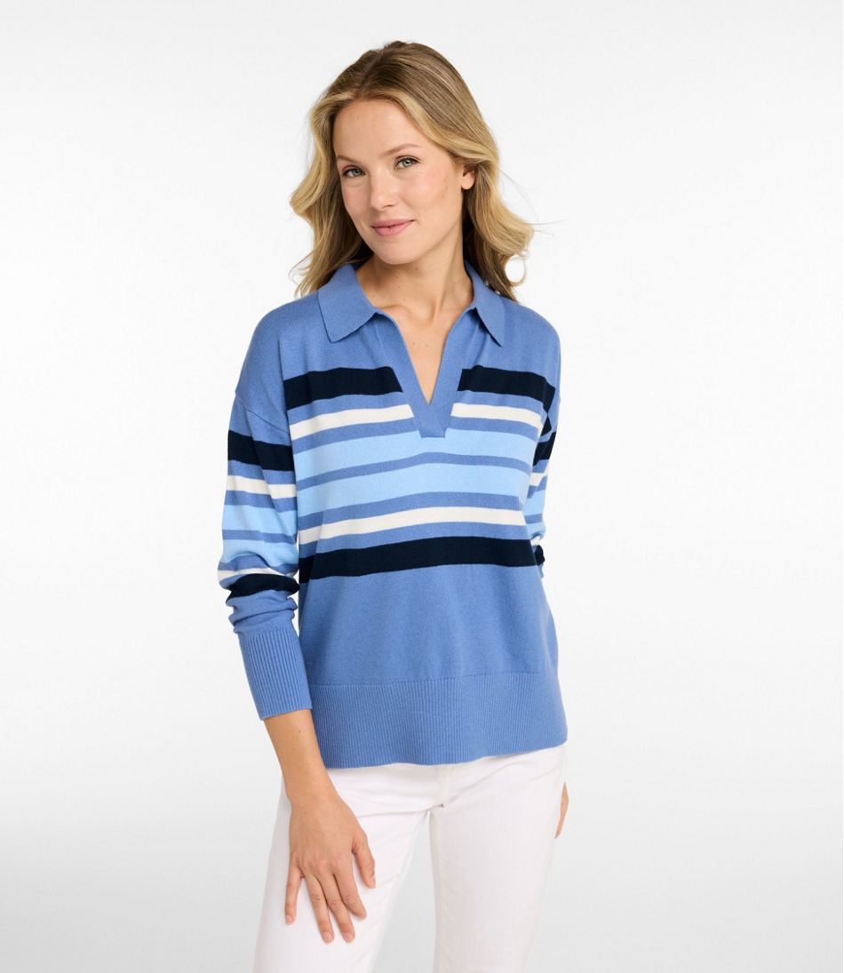 Women's Cotton/Cashmere Sweater Polo Stripe