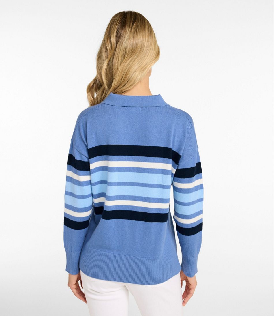 Women's Cotton/Cashmere Sweater Polo Stripe