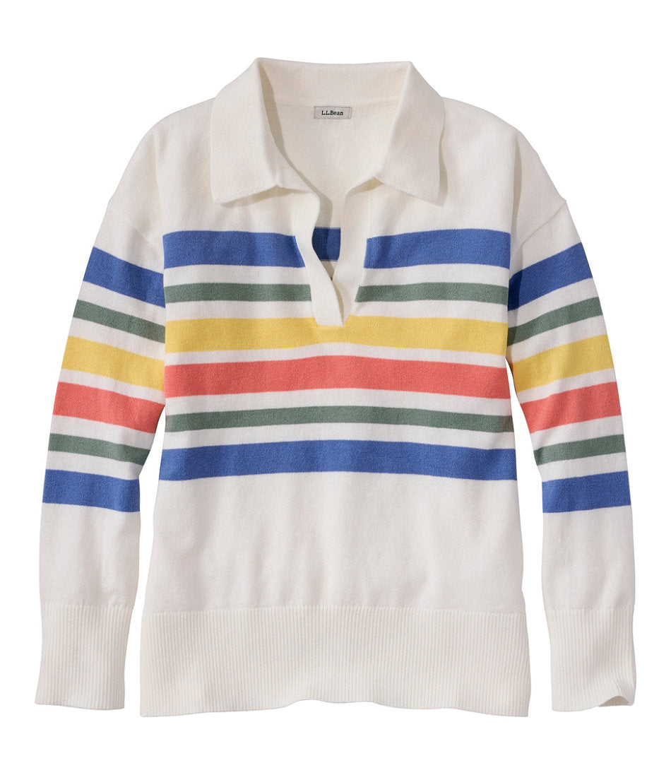 Women's Cotton/Cashmere Sweater Polo Stripe