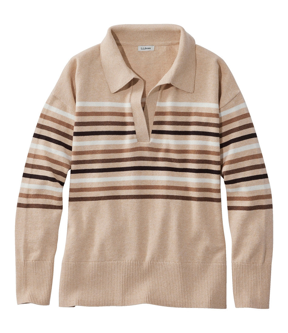 Women's Cotton/Cashmere Sweater Polo Stripe