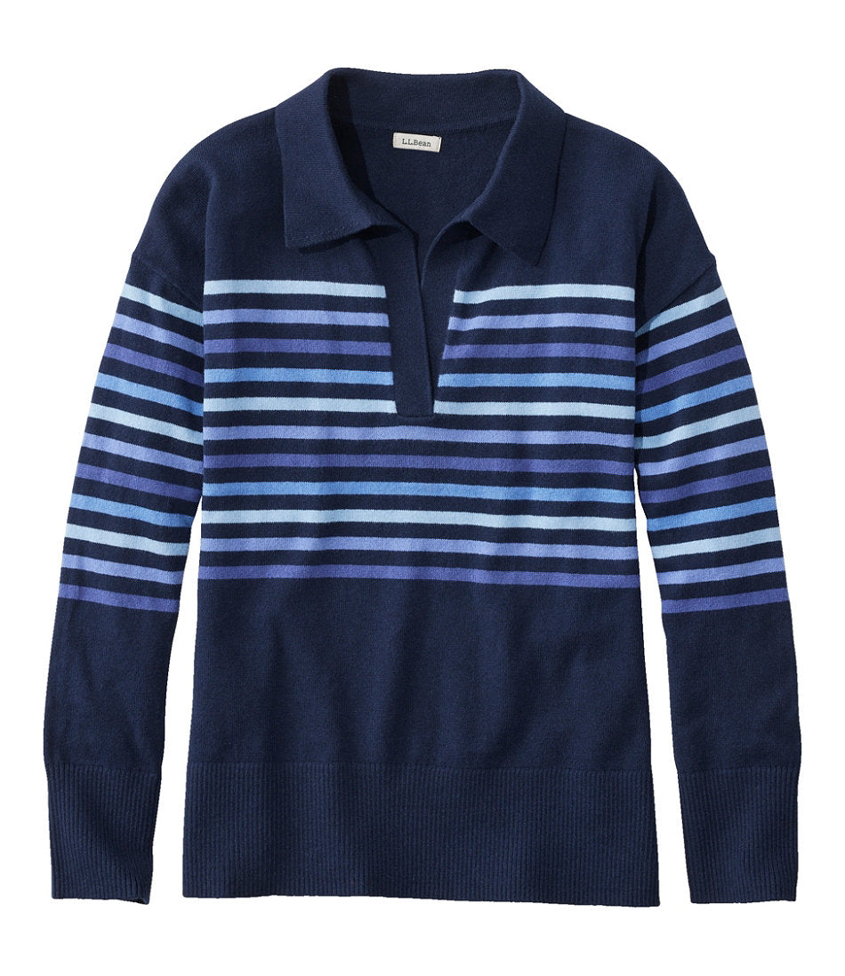 Women's Cotton/Cashmere Sweater Polo Stripe