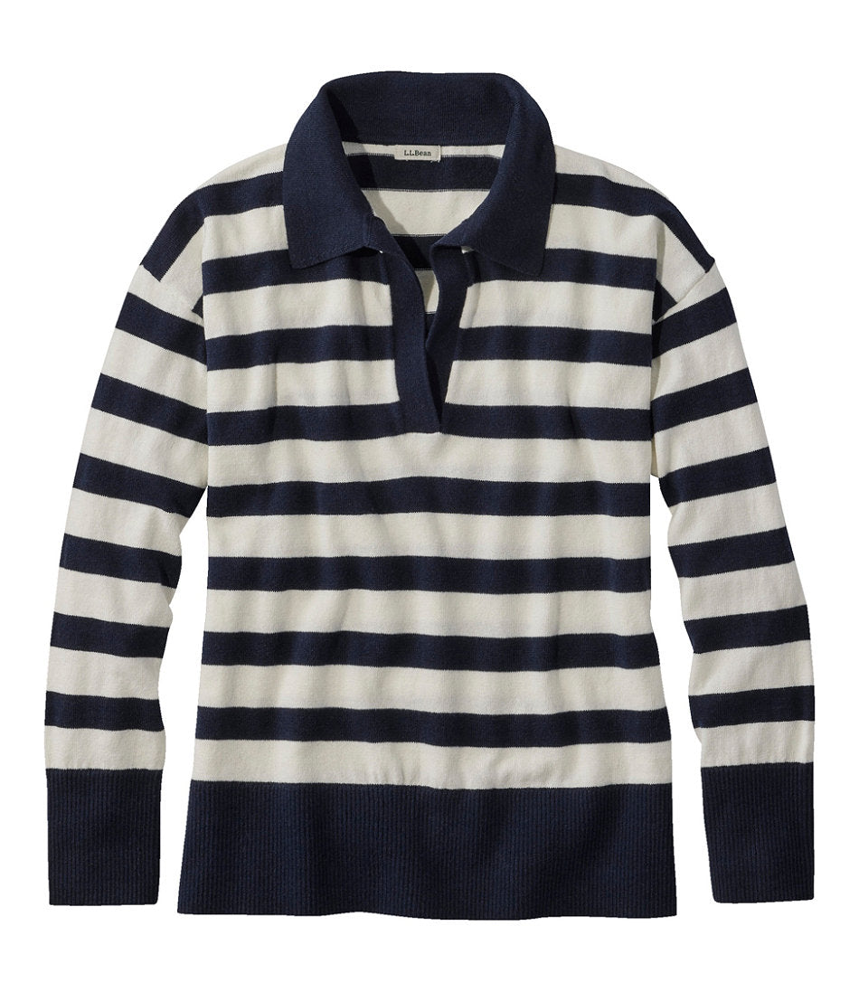 Women's Cotton/Cashmere Sweater Polo Stripe
