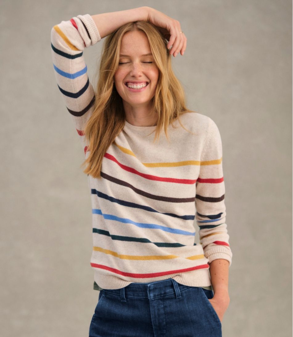 Crewneck Stripe Women's Classic Cashmere Sweater