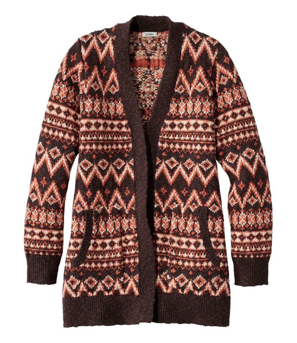 Women's Cotton Ragg Sweater Open Cardigan Fair Isle