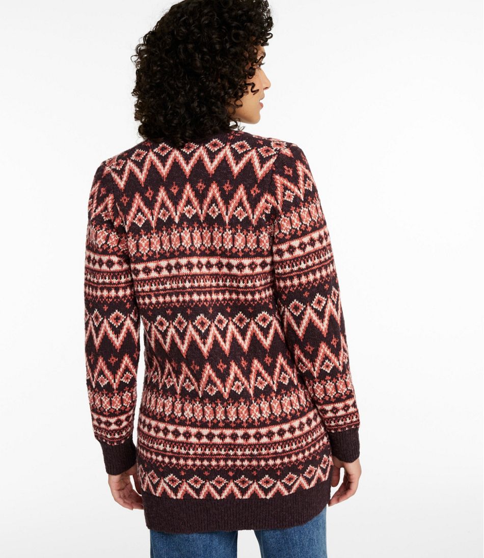 Women's Cotton Ragg Sweater Open Cardigan Fair Isle