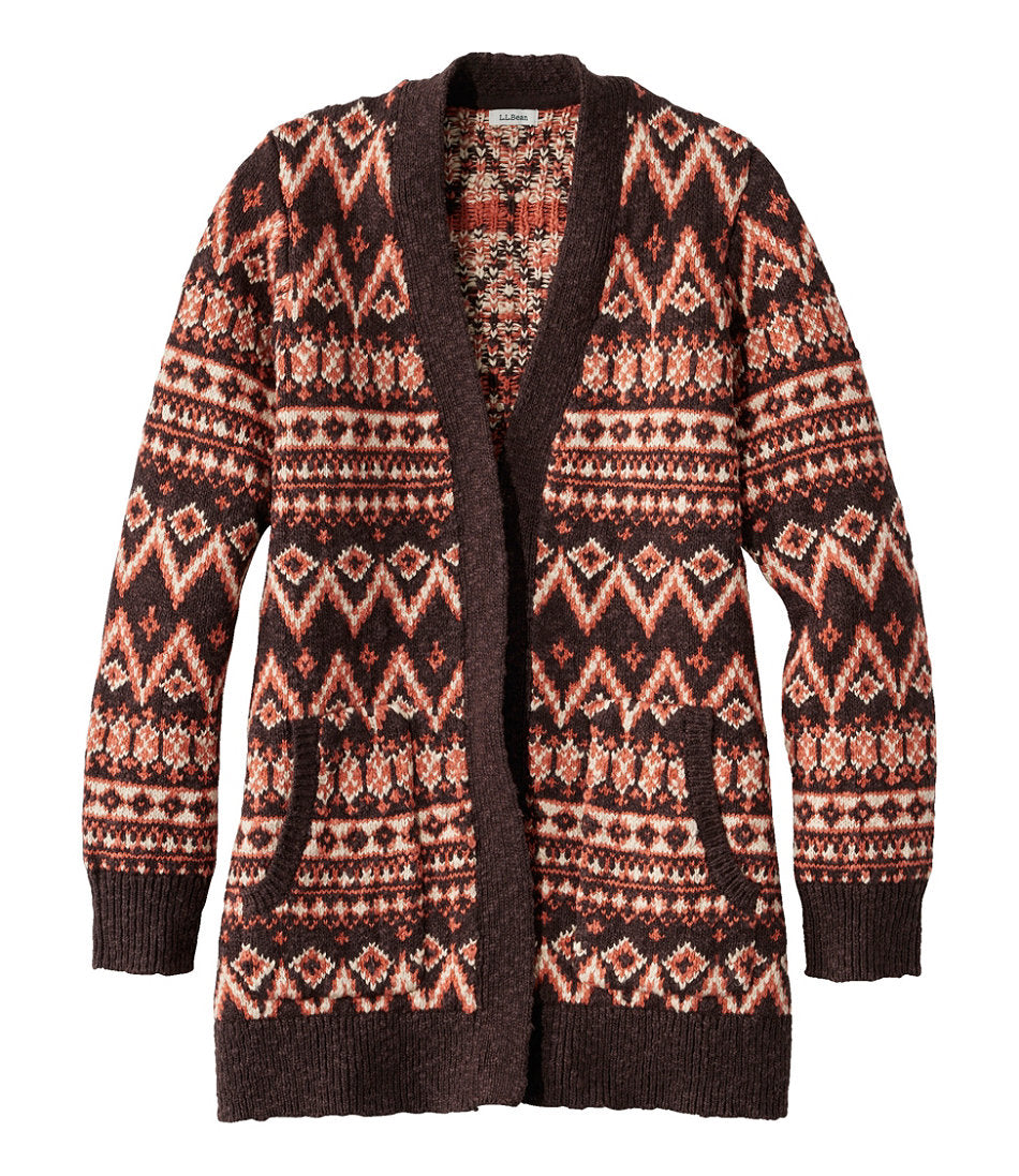 Women's Cotton Ragg Sweater Open Cardigan Fair Isle