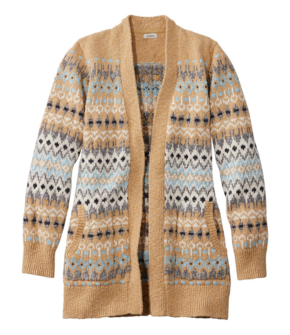 Women's Cotton Ragg Sweater Open Cardigan Fair Isle