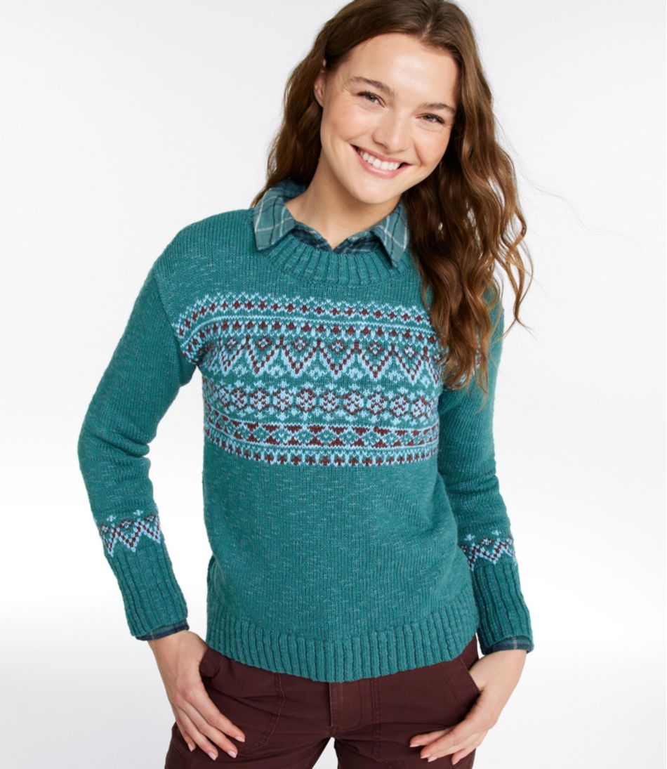 Women's Cotton Ragg Sweater Crewneck Fair Isle