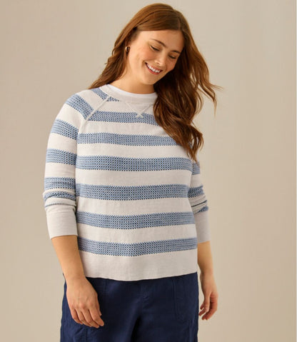 Women's Organic Cotton Slub Sweater, Crewneck Stripe
