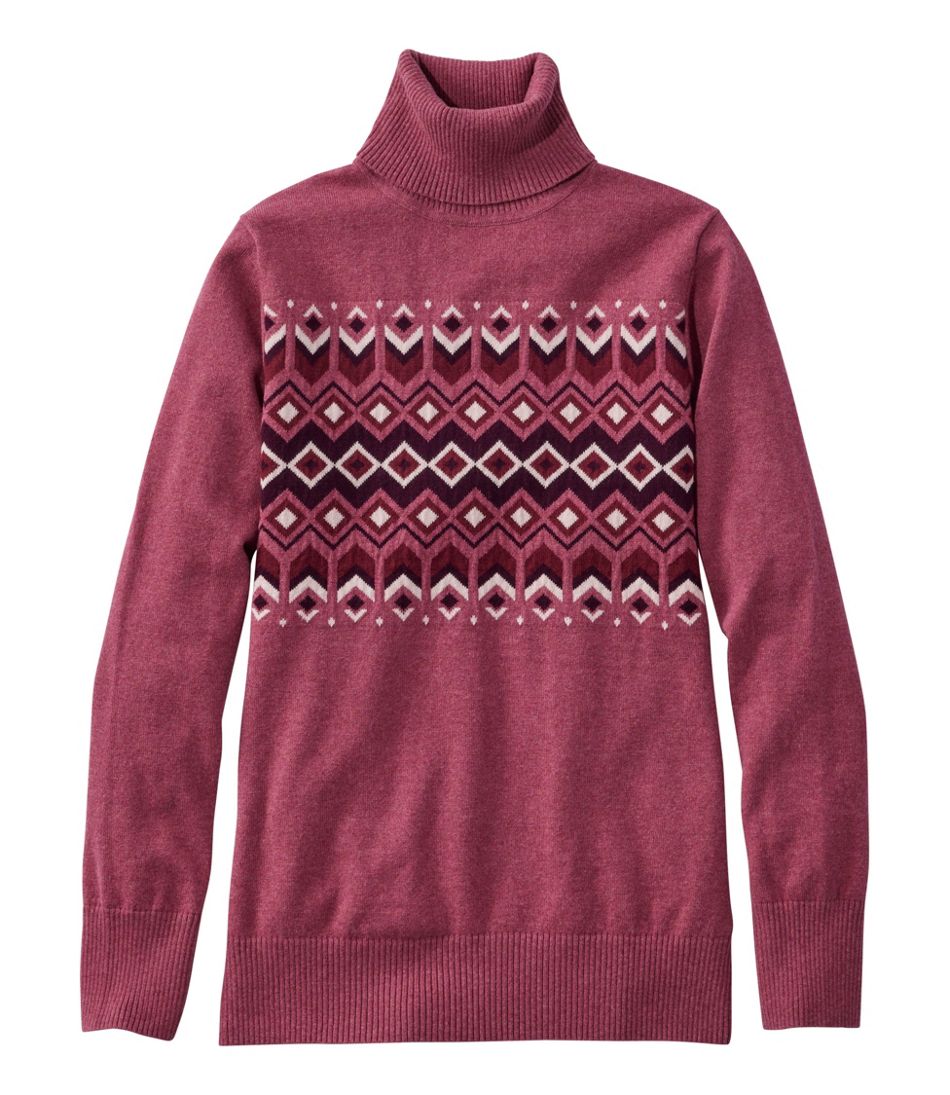 Turtleneck Intarsia Women's Cotton/Cashmere Sweater