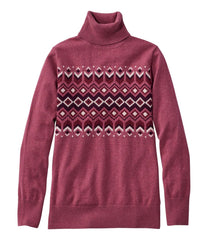 Turtleneck Intarsia Women's Cotton/Cashmere Sweater