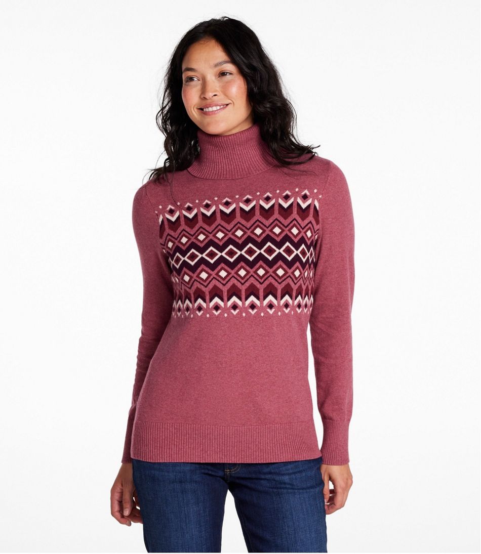Turtleneck Intarsia Women's Cotton/Cashmere Sweater