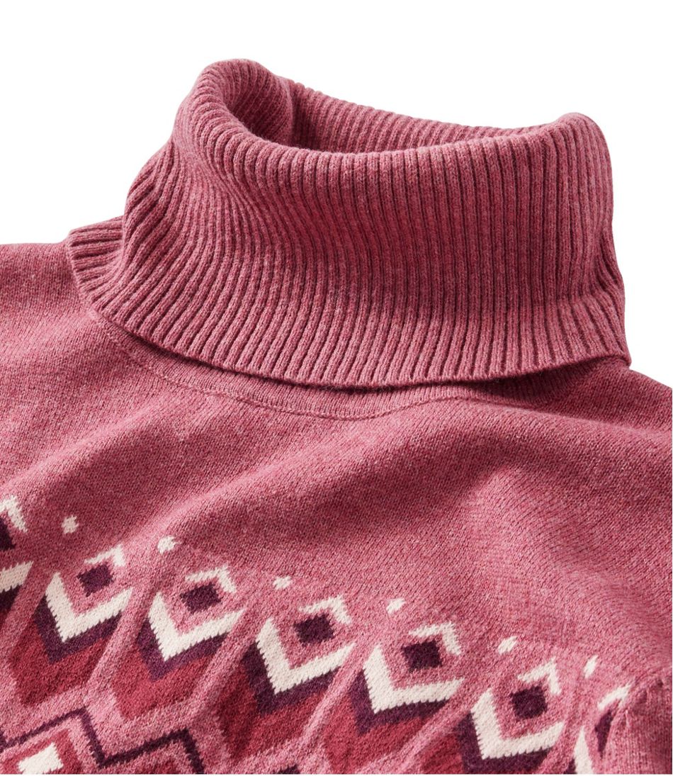 Turtleneck Intarsia Women's Cotton/Cashmere Sweater