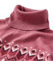Turtleneck Intarsia Women's Cotton/Cashmere Sweater