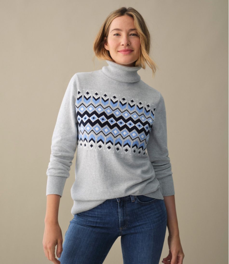 Turtleneck Intarsia Women's Cotton/Cashmere Sweater