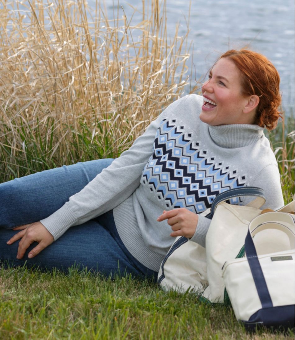 Turtleneck Intarsia Women's Cotton/Cashmere Sweater