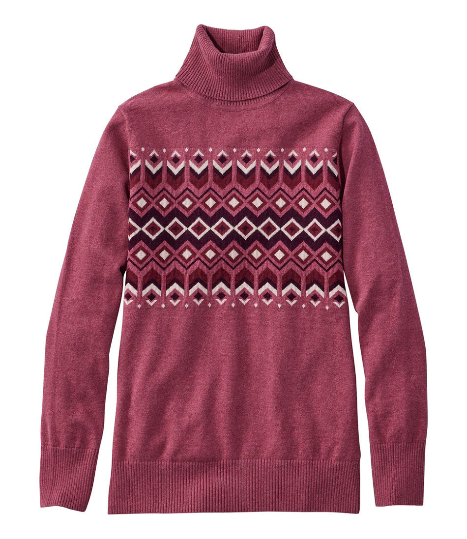 Turtleneck Intarsia Women's Cotton/Cashmere Sweater