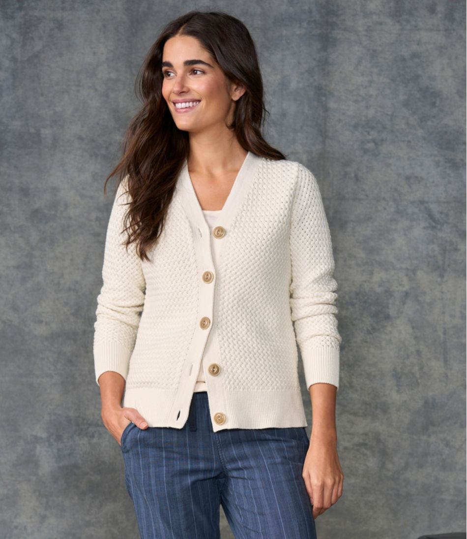 Button-Front Cardigan Women's Basketweave Sweater