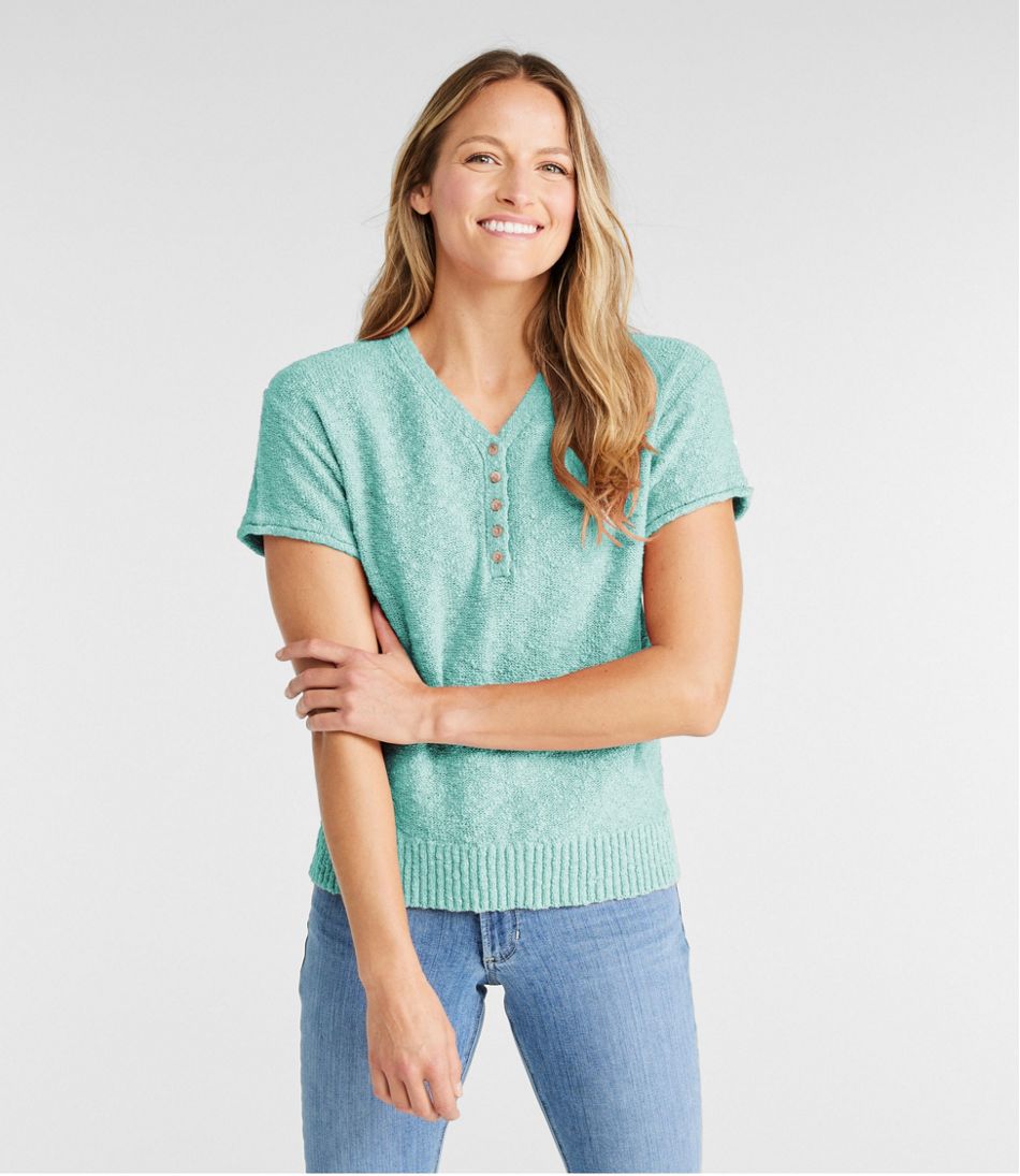 Henley Short-Sleeve Women's Midweight Cotton Slub Sweater